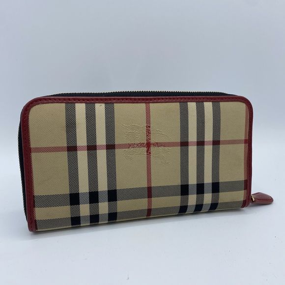 Burberry Elmore Wallet Clutch Purse Zip Around Haymarket House Check Nova Red - Picture 4 of 16